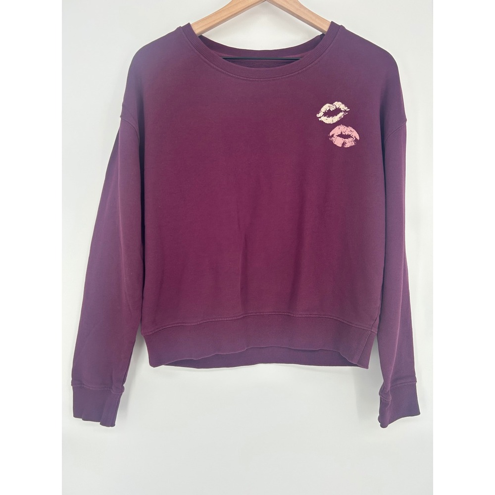 Pact Organic Cotton‎ Crew Neck Sweatshirt Women's Small Burgundy Kisses Boxy